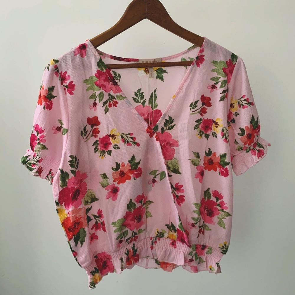 NWT Rebecca Taylor Rose Floral Surplice Blouse
